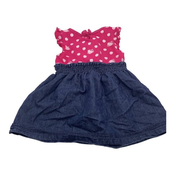 Hello Kitty By Sanrio Pink Dress Baby Girl 18M Polka Dot & Denim Ruffle Bow - Picture 2 of 8